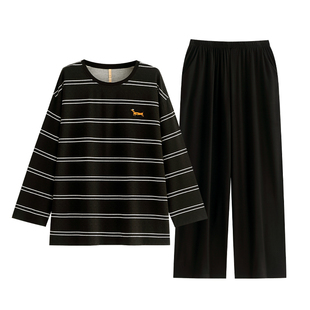 家乐芬睡衣女春秋款秋季长袖纯棉家居服显瘦条纹四季款套装高级感