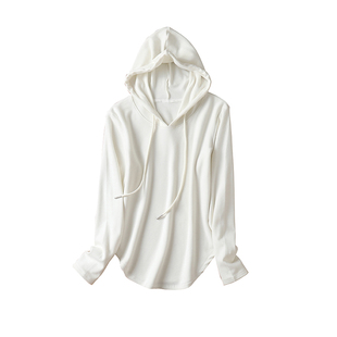 SKYINTL保暖加绒帽衫女修身打底衫长袖内搭双面德绒连帽T恤女上衣