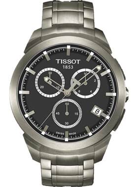 Tissot天梭手表男运动系列石英三眼灰盘钛金属带男表