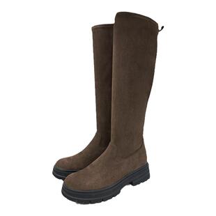 MINNETONKA/迷你唐卡新款弹力长靴女直高筒显腿长厚底瘦瘦骑士靴