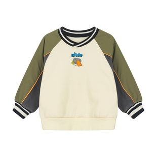 马拉丁儿童上衣冬男小童趣味小象撞色拼接加绒圆领卫衣