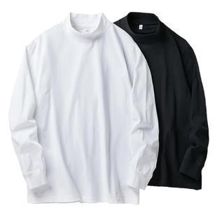 秋季长袖t恤宽松美式大码纯棉男士高领青少年潮男装打底衫上衣服