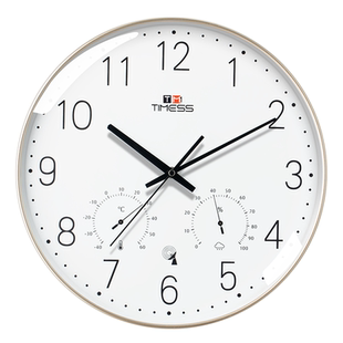 TIMESS电波钟挂钟客厅简约家用时尚创意自动对时静音温湿度时钟表