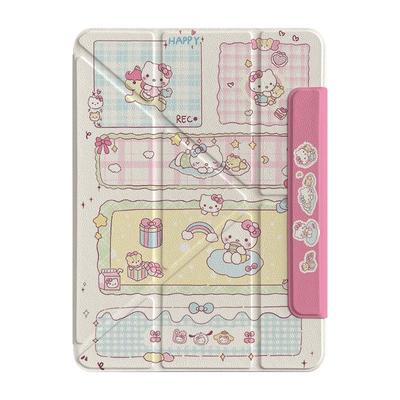 方格可爱KT猫贴纸适用苹果平板壳