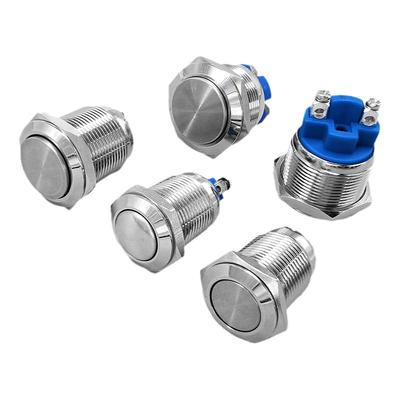 304不锈钢金属按钮开关银点自锁复位脚螺丝脚接线柱12 16 19 22mm