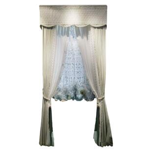 卡汀法式轻奢雪尼尔提花欧式花纹浅绿色加厚卧室窗帘落地飘窗