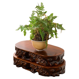 可挖糟实木底座佛像麒麟玉石家居装饰摆件木质花架奇石工艺品托盘