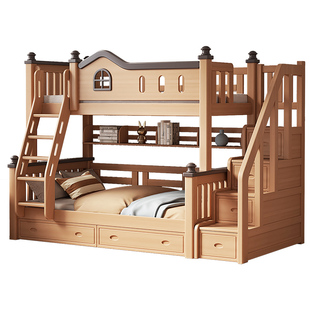 榉木上下铺床全实木儿童高低床可拆分成人子母床双层床两层上下床