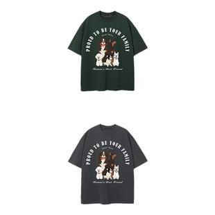 PRIDE UNION原创设计宠物系列比全家福式复古宽松中性精梳棉T恤男