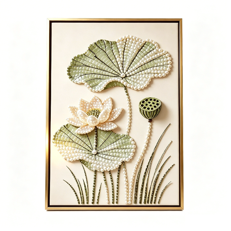 中式荷花珍珠钻石粘贴画解压