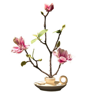 黑白灰陶瓷花瓶假花摆件家居装饰品现代客厅仿真典雅玉兰花摆设