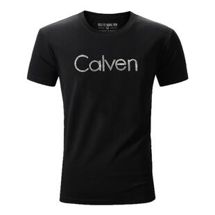 烫钻字母短袖美式高街t恤男款夏衣服 韩版圆领半袖情侣体恤打底衫