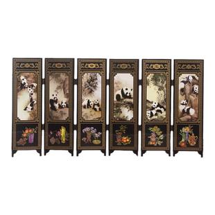 仿古漆器小屏风熊猫装饰摆件中国风特色礼品送老外礼物民间工艺品