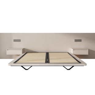 上海诺艺悬浮床意式极简榻榻米无床头实木床民宿风床头加灯储物床