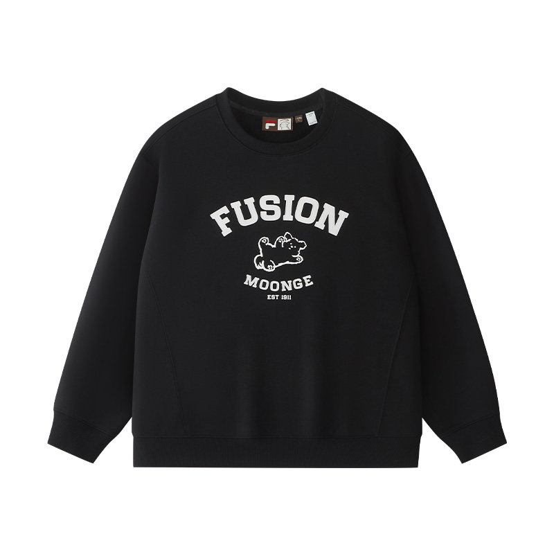 FILA FUSION｜潦草小狗联名套头卫衣26冬季新款女宽松加绒上衣男