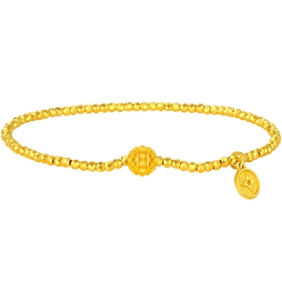 潮宏基黄金5G足金手链金手饰爆闪蹦迪珠CNC铜钱妇女节礼物 计价