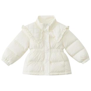 moomoo童装女童翻领中长款羽绒服收腰显瘦披肩装饰时尚俏皮公主风