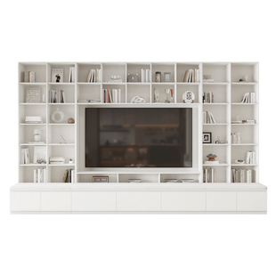 政补实木卡座书柜带电视柜一体到顶整墙中古风客厅满墙落地展示柜