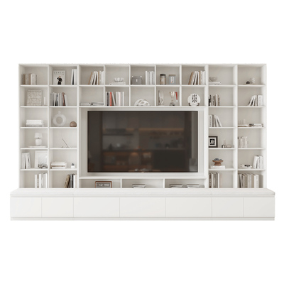 政补实木卡座书柜带电视柜一体到顶整墙中古风客厅满墙落地展示柜