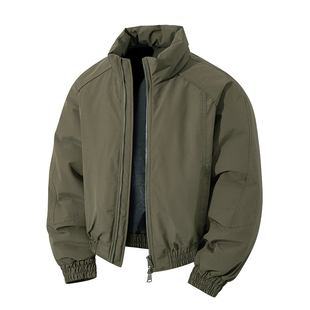 新款潮牌男装美式复古立领飞行夹克加厚保暖拉链外套青年羽绒棉服