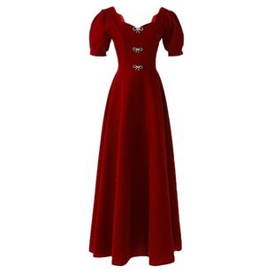 酒红色敬酒服新娘2025新款秋冬订婚结婚回门平时可穿法式丝绒礼服