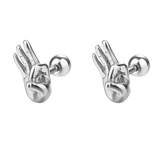 钛钢铸造手指型耳钉 欧美个性比心潮人耳饰 朋克街头嘻哈耳钉男