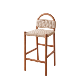 实木吧台椅家用餐厅岛台椅侘寂风酒吧民宿高脚靠背椅前台接待椅子