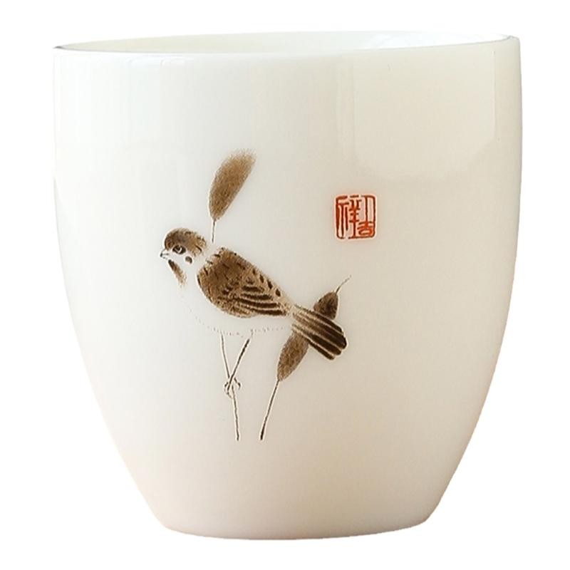 100ml大号白瓷品茗杯家用普洱茶杯羊脂玉单杯茶盏功夫茶具主人杯