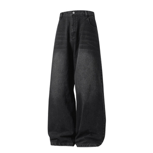 男士黑色牛仔裤男直筒裤宽松慵懒裤子休闲裤拖地裤阔腿裤男款秋季