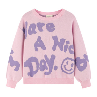 加比瑞童装春秋季新品女童休闲套头提花薄款纯棉毛衣中大童针织衫