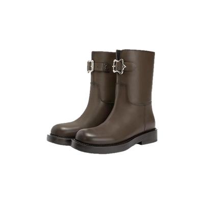 米奥美式复古棕色西部骑士靴