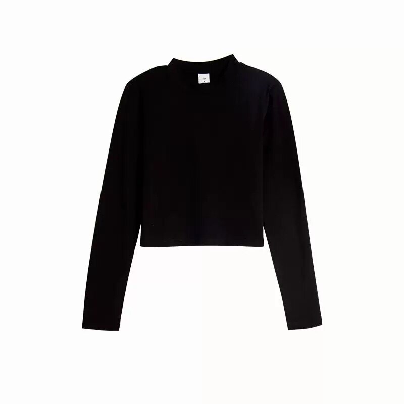 长袖T恤紧身纯棉露脐上衣服