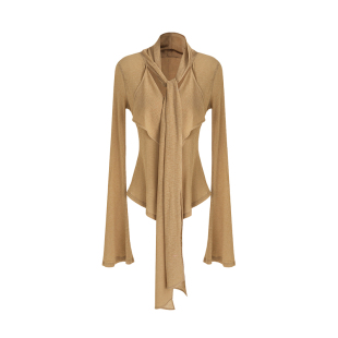 UNSPOKEN设计感飘带V领针织衫女2026春季新款简约百搭慵懒感上衣