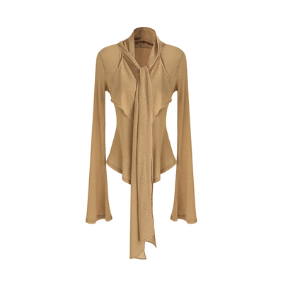 UNSPOKEN设计感飘带V领针织衫女2026春季新款简约百搭慵懒感上衣