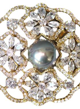 复古宫廷风镂空镶钻仿珍珠胸针