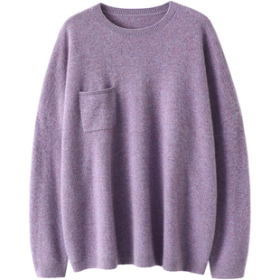 简以时光~圆领羊绒衫女100%纯羊绒毛衣套头针织衫宽松慵懒风秋冬