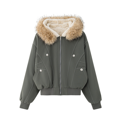 美式复古座山雕可拆卸毛领棉服