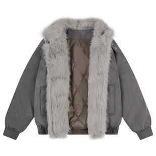 404MOB重磅保暖麂皮座山雕棉服外套秋冬保暖毛领棉袄情侣百搭棉衣