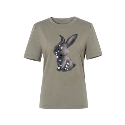 XG/雪歌XL201557A884灰色印花短袖T恤2025夏季新款淑女风上衣女装