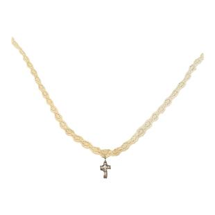 白色镂空蕾丝十字架颈链女布艺蝴蝶结绑带choker项链法式复古项圈