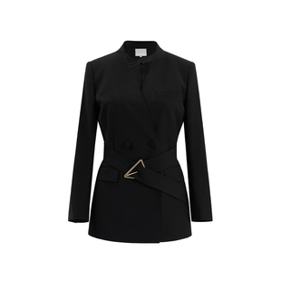 TieForHer Leona黑色羊毛西装外套 女士收腰显瘦通勤职场上衣