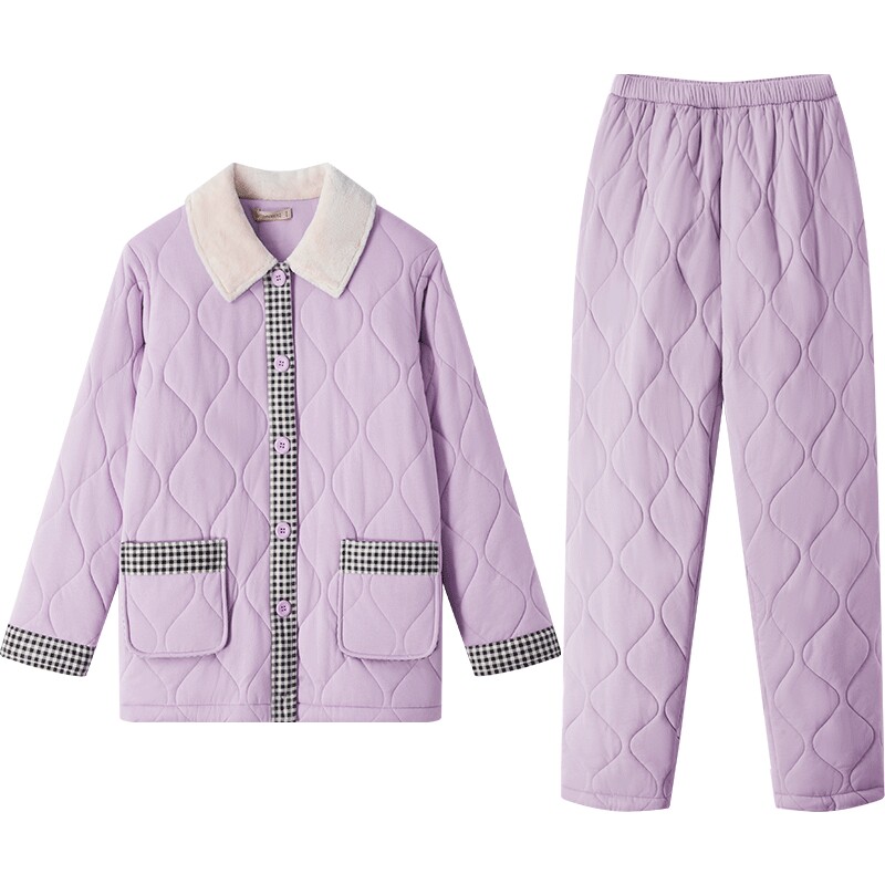 秋鹿冬款三层加厚保暖夹棉睡衣女秋冬季棉衣保暖家居服纯棉两件套