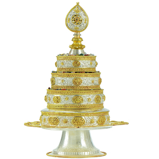 欧斯特曼扎盘修盘 尼泊尔手工铜鎏金鎏银七供曼茶罗器具 客厅摆件