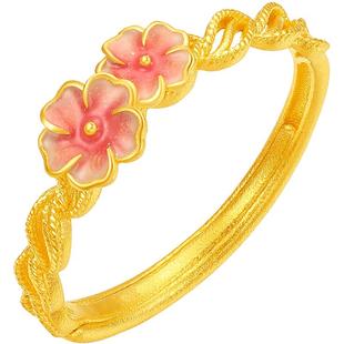 周六福黄金戒指足金计价珐琅女迎春花系列送女友新年礼物