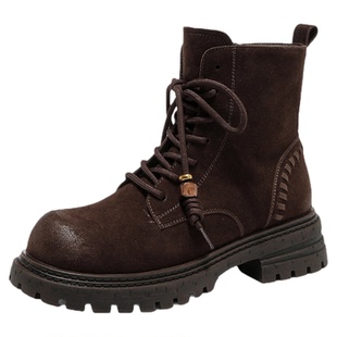 星期六复古擦色马丁靴女加绒2025冬新款百搭英伦风不累脚粗跟短靴