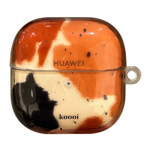 适用华为freeclip2耳机套freebuds7i韩系复古泼墨6i黑色手绳苹果airpods4拼接色块三星buds2无线蓝牙pro4硅胶