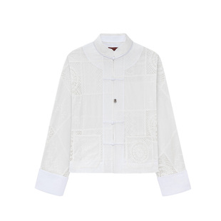 糖心旦TANGXINDAN春夏风荷 白色镂空新中式唐装衬衫外套