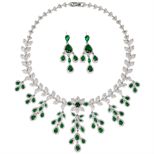 欧美重工奢华高级感珠宝夸张流苏锆石项链耳环套装宴会舞台首饰闪