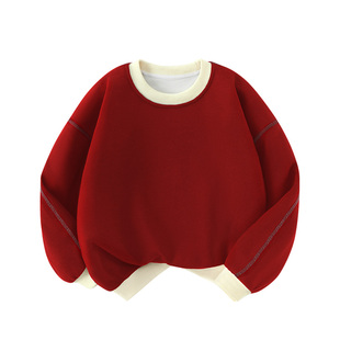 儿童卫衣红色春秋新款男宝宝洋气A类衣服女童长袖运动不加绒上衣