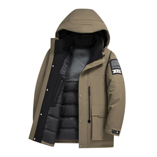 【牛奶丝】雪中飞休闲羽绒服男款冬季工装户外连帽中长款保暖外套